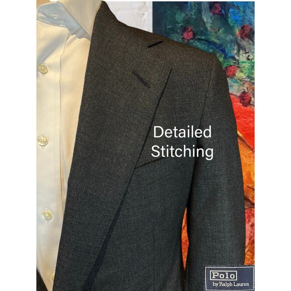 Polo Ralph Lauren Mens 42R 38x29 Charcoal Gray Nailhead Suit - Picture 3 of 16
